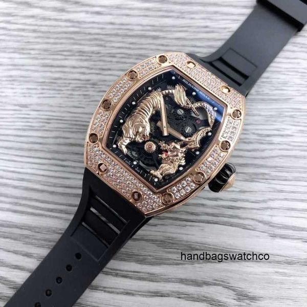 Milles Montre Richardmile Montres Affaires Loisirs Hommes Entièrement Automatique Mécanique Dragon Tigre Diamant Plein Ciel Étoile Personnalisé Glow Tape Nouvelle Mode frj