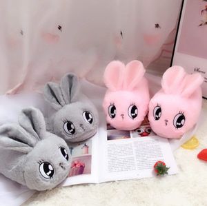 Millffy mignon lapin rose gris lapin pantoufle dessin animé animal en peluche pantoufles femme hiver chaud lapin maison femme pantoufle Y200706