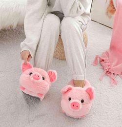 Millffy mignon cochon chaud pantoufle rose animal d'hiver pour plancher doux pantouillons doux pantoufles femelles filles hiver chaussures chaudes y04066057190