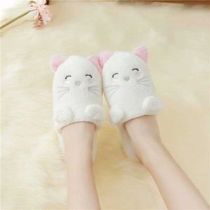 Millffy Leuke Witte Kat Slipper Warme Kat Zachte Cartoon Pluche Winter Warm Pluche Animal Slipper Home Fluffy Slide Katoenen Huis Schoenen H0914