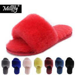 Millffy Wool Fur Home Slippers Airconditioning Room Schapenvacht Slippers Bont Slippers Home SCHOENEN Y200106