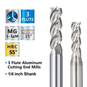 Frezen Cutter 3 Flute Carbide End Mill voor aluminium snijden 1/4 inch schacht spiraalrouterbit voor metalen CNC -freesgereedschap