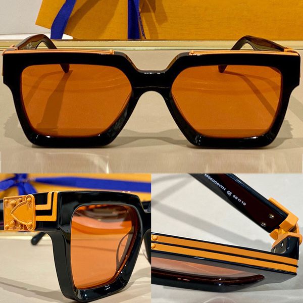 Gafas de sol millonarias M96006WN para hombre o para mujer Millones de gafas flor antigua en relieve lentes naranjas moda marco negro clásico patas de espejo sin protección UV C