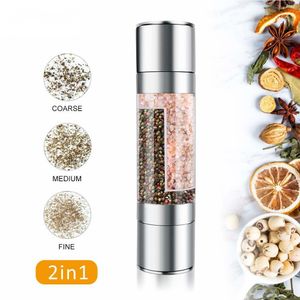 Mills 2 In 1 Pepper Mill Manual Stainless Steel Salt and Grinder Set with Adjustable Ceramic Grinding Spice KitchenTool 230711