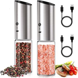 Mills Electric Salt and Pepper Grinder Set USB oplaadbare Eletric Mill Shakers Automatic Spice Steel Machine Keukengereedschap 221130