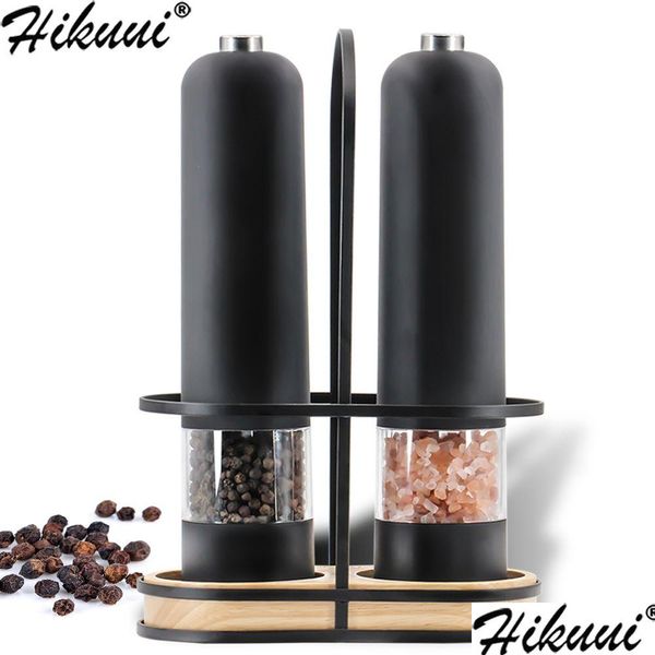 Mills Matic Salt Pepper Grinder Set Eléctrico Plástico Cerámica Burr Mill para Hierbas Especias Ajustable Cocina Molienda Gadgets Drop Deliv Dhszi