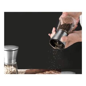 Mills Mills 1pc roestvrijstalen peper grinder kruiding herp glazen hand slijpfles keuken gadgetmedewerker inventaris groothandel druppel dhwm3