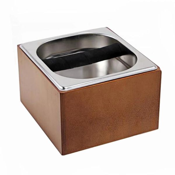 Mills nueva caja de golpe de café de acero inoxidable, caja de contenedor de posos de café de madera, cubo de residuos de café Barista, cubo de basura para moler