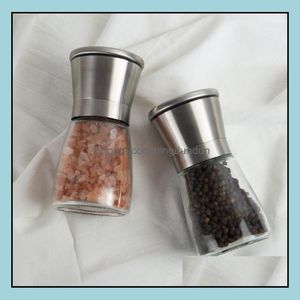 Mills Pepper Mill Grinder Molinillo de acero inoxidable Sal manual Salsa de vidrio portátil Mler Salsa Herramienta de cocina para el hogar Sn3923 Entrega de gotas Jardín Comedor Dhpla