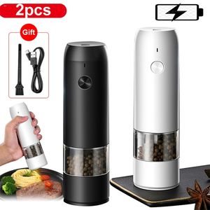 Mills Spice Grinder Electric Automatic Mill for Kitchen Salt and Pepper Shaker Gravity Electric Coffee Grinder USB met LED -licht 220827