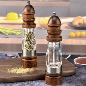 Molinos Vintage de madera sal y pimienta 8 pulgadas estilo Pagoda molinillo acrílico madera de caucho trituradora de especias herramientas de cocina 231114