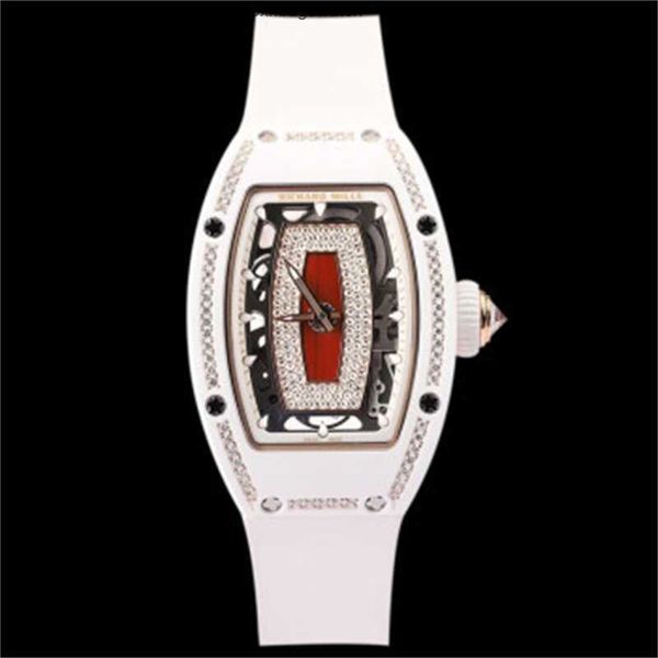 Mills Montres-bracelets Richardmill Montres Montres de sport mécaniques automatiques pour femmes Série RM0701 Lèvre noire Or rose 18 carats Flocon de neige Diamant Montre pour femme Blanc HBCN