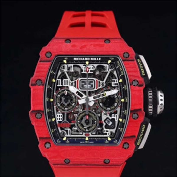 Mills WrIstwatches Relojes Richardmill Relojes deportivos mecánicos automáticos RM11-03 Red Devil Serie para hombres Reloj de fibra para hombres con tarjeta de seguridad HBCA