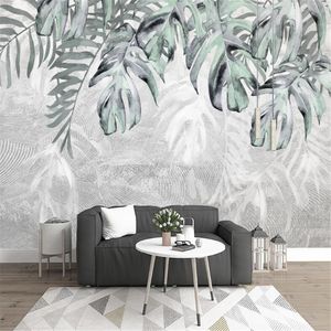 Milofi personnalisé non-tissé papier peint mural moderne minimaliste frais plante feuilles peint à la main nordique salon fond mur