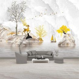 Milofi Fondo de pantalla personalizado Mural Modern Fashion Light Luxury Stone to Run Fortune Tree Tree Marred Landscape Backing Wall1