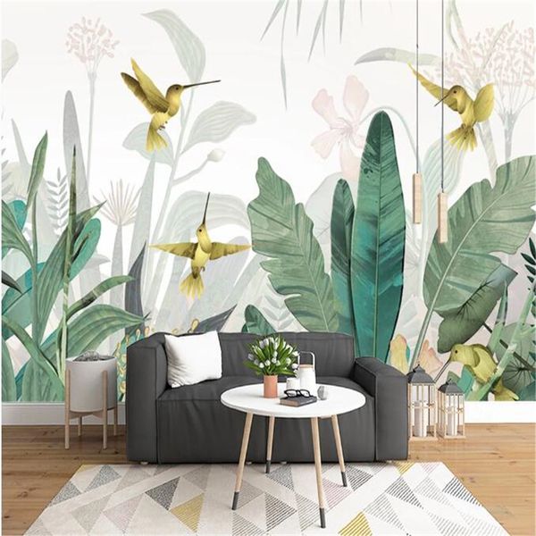 Milofi – papier peint mural intissé, moderne, minimaliste, frais, peint à la main, plante d'asie du sud-est, peinture murale de fond de forêt
