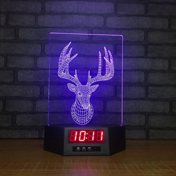 Millu Deer Clock 3D Illusion Night Lights LED 7 Couleur Changement de bureau Lampe de bureau DÉCOR HOME # R42