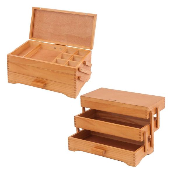 Caja para manualidades Milward Cantilever, 3 niveles, madera de pino, nivel para accesorios, cierre magnético, 17, 37 x 22,5 cm