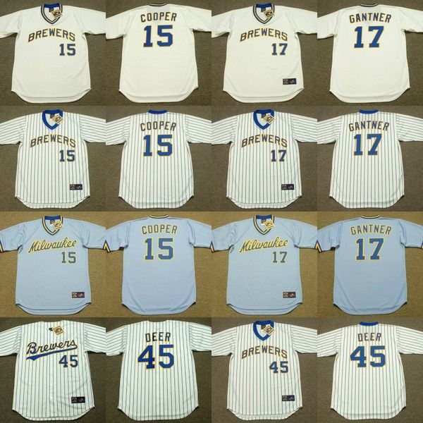 Milwaukee 20 GORMAN THOMAS 15 CECIL COOPER 17 JIM GANER 45 ROB DEER 24 BEN OGLIVIE 44 HANK AARON Camiseta de béisbol retro