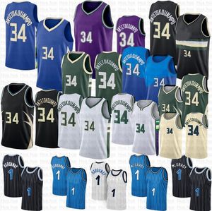 Giannis Antetokounmpo basketbalshirts Penny Hardaway Tracy McGrady Blue City Green Edition Jersey Paars shirt 34