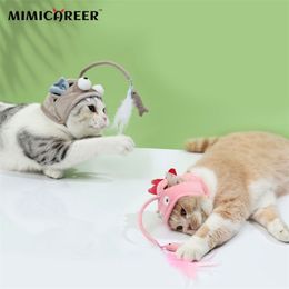 Mimicareer Cat Interactief speelgoed Kitten Viskap Hoed Veren Aas Visserij Kop Covers Pet Pet Supplies Cat Accessoires 220510
