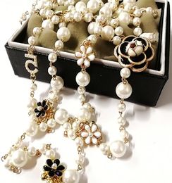 Mimiyagu Long collier de perles simulées pour les femmes No5 Double couche pendentif sautoir bijoux de fête 2978282