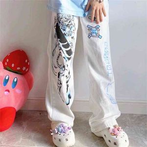 MINGLIUSILI Anime Pantalon Femmes D'été De Mode Y2k Large Jambe Streetwear Harajuku Imprimer Lâche Casual Cyberpunk Vêtements 210915