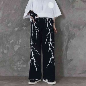 Mingliusili Vintage Wide Leg Pant Dames Lente Mode Gotische Broek Streetwear Black Losse Punk Print Broeken 210915
