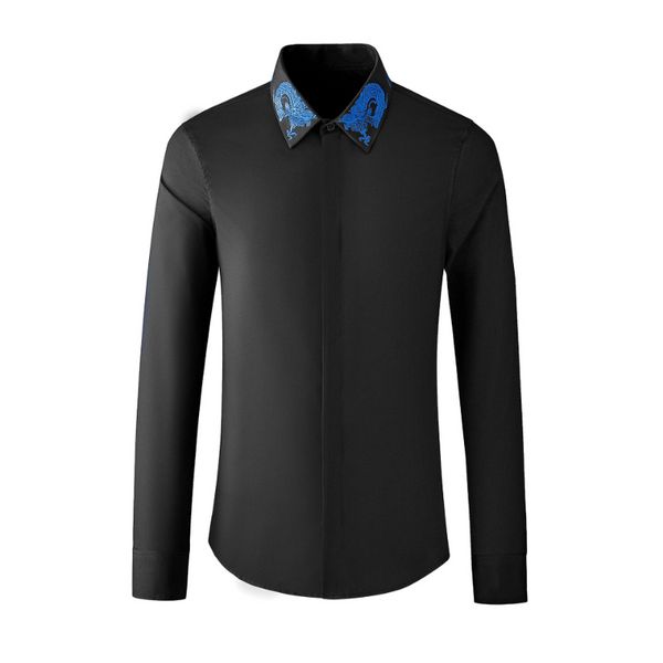 Minglu 100% coton chemises habillées pour hommes luxe Dragon broderie à manches longues bouton couvert quatre saisons hommes d'affaires chemises