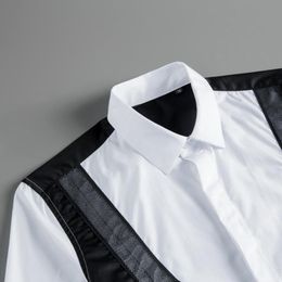 Minglu 100% camisas de algodón para hombre de lujo de manga larga de malla de empalme camisas casuales para hombre moda Slim Fit fiesta para hombre camisas de vestir 3XL