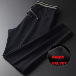 Minglu pantalones para hombre contraste de lujo color costilla negro cintura elástica pantalones para hombre otoño moda casual cordón pantalones para hombres LJ201103