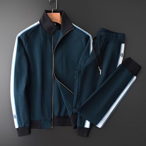 Minglu Hommes Ensembles (sweat + pantalon) Luxe Stand Col Contraste Couleur Ruban Hommes Hoodies Plus La Taille Taille Élastique Hommes Pantalon LJ201117