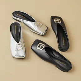Mingman damesschoenen sandalen 518-2 vierkante hoofd enkele schoenen dames één stap retro Franse Koreaanse editie Baotou Half slippers