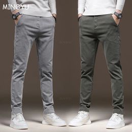 MINGYU marque classique travail Stretch Cargo pantalon hommes coton coupe ajustée gris vert corée automne hiver épais pantalon décontracté mâle 240106