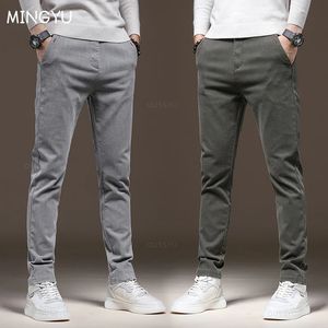 MINGYU Brand Classic Work Stretch Cargo Pants Men Cotton Slim Fit Grey Green Korea Autumn Winter Thick Casual Trousers Male 240122