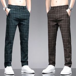 MINGYU marque vêtements classiques pantalons à carreaux hommes affaires gris vert fête travail rétro printemps été pantalon décontracté mâle 2838 240305