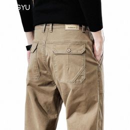 Mingyu Ropa de marca Nuevos pantalones cargo Hombres 97% Cott Grueso Ropa de trabajo al aire libre Pantalón casual de color caqui Pantalones anchos de jogging coreanos Hombre T74W #