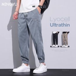 Mingyu Brandu Tabla Lyocell de alta calidad Mens Cargo Pantalones casuales de verano Pantalones de chorro delgados Pantalones Harem Masculino Plus Tamaño 5x 240513