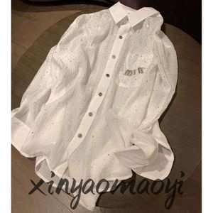 Mingyuan Heavy Industry Hot Diamond Casual Shirt Manteau Femmes Été Légèrement Transparent Soie Cool Fée Plein Ciel Étoile Crème Solaire Vêtements