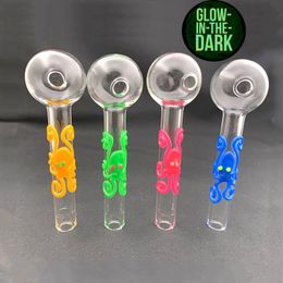 mini 10cm Kleurrijk Pyrex Glas Oliebrander glow in dark glas Oliebrander Buis Olie Brandende Pijp glazen pijpen waterpijpen met octopus en s