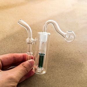 Mini 10mm Verre Narguilé Pipe Fumée Shisha Tuyaux En Verre Jetable Brûleur À Huile Bol De Tabac Attrape-Cendres Bong Percolater Bubbler Lakegreen-Couleur Transparente