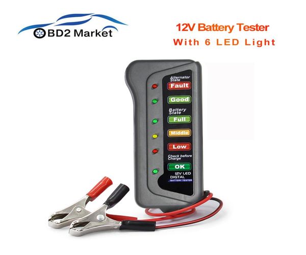 Mini 12v Car Battery Tester Digital Test Analyzer Alternateur Tester Tester Auto Diagnostic Tool avec 6 lumières LED pour voiture Motorcycle6785981