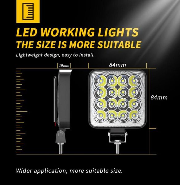 Mini lámpara de luz LED de trabajo, foco cuadrado de 16 LED, 48W, 12V, 24V, barra todoterreno 4X4 4WD para camión, coche, SUV, ATV, faro Auto4167600