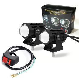 Mini 2 kleuren motorfietsverlichting Drive LED -koplamp Heldere kop licht Licht Dubbele kleur Projector Lens Auto Spot Foglight Motor Spotlights