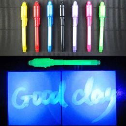 Mini 2 en 1 Highlighter Invisible Ink Pen Magic UV Lights UV Linterna Combo Combo Combo Marcador Pen Light with Battery