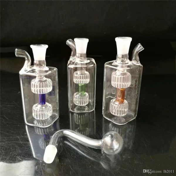 Mini 2 potes redondos Venta al por mayor Bongs de vidrio Quemador de aceite Tubos de vidrio Tubos de agua Aparejos para fumar