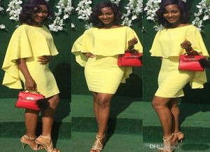 Mini 2018 Gele korte cocktail prom -jurken met Cape African Sheath Vestido de Festa Avondfeestjurken Cheap5165886