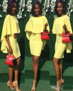 Mini 2018 Gele korte cocktail prom -jurken met Cape African Sheath Vestido de Festa Avondfeestjurken Cheap4743458