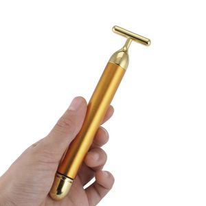 Mini 24K Gouden Massage Apparaat Elektrische Oogmassager Gezichtsvibratie Dunne Gezicht Magic Stick Anti Tas Pouch Rimpel Pen