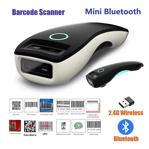 Mini escáner de código de barras 2D W6 inalámbrico Bluetooth portátil portátil 1D código QR matriz de datos PDF417 lector con función de almacenamiento 240318